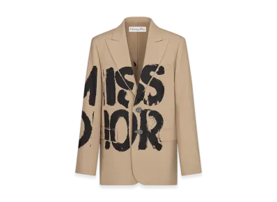 Dior Women's Virgin Wool and Mohair with Miss Dior Graffiti Motif Blazer "Beige"