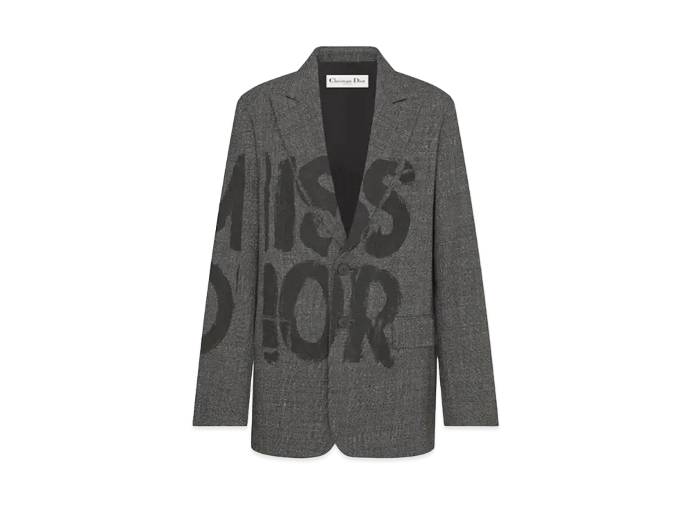 Dior Blazer End-on-End Virgin Wool with Miss Dior Graffiti Motif "Black/Gray"