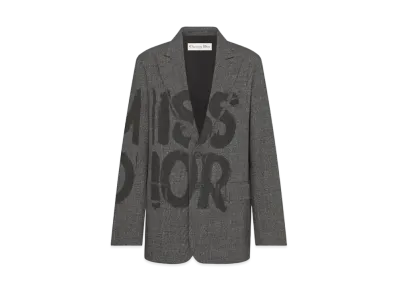 Dior Blazer End-on-End Virgin Wool with Miss Dior Graffiti Motif "Black/Gray"