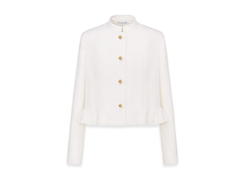 Dior Women's Virgin Wool and Cotton Boucle Blend Peplum Jacket "Ecru"