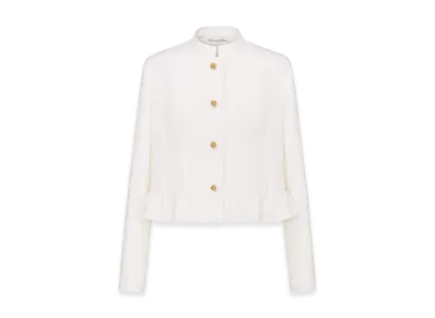 Dior Women's Virgin Wool and Cotton Boucle Blend Peplum Jacket "Ecru"