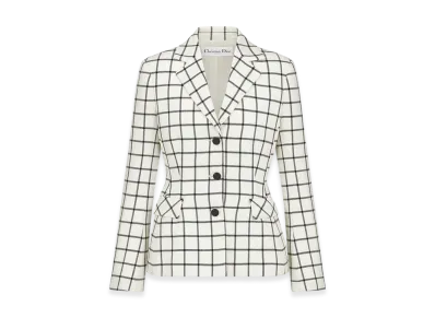 Dior Women's Double Sided Check'N' Dior Virgin Wool Fitted Jacket "White/Black"