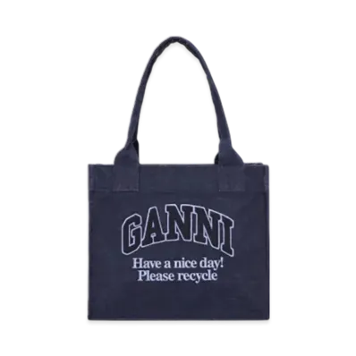 GANNI Denim Large Tote Bag "Dark Navy"
