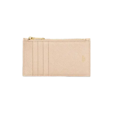 CELINE Zipped Compact Card Holder In Grained Calfskin "Nude"