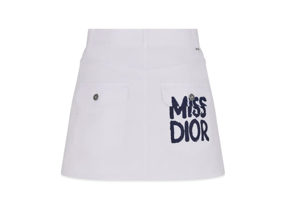 Dior Women's Cotton Denim with Miss Dior Graffiti Motif Flared Mini Skirt "White"