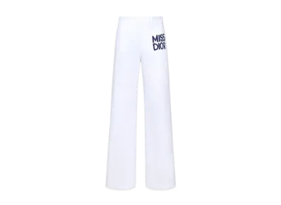 Dior Flared Pants Cotton Denim with Miss Dior Graffiti Motif "White/Blue"