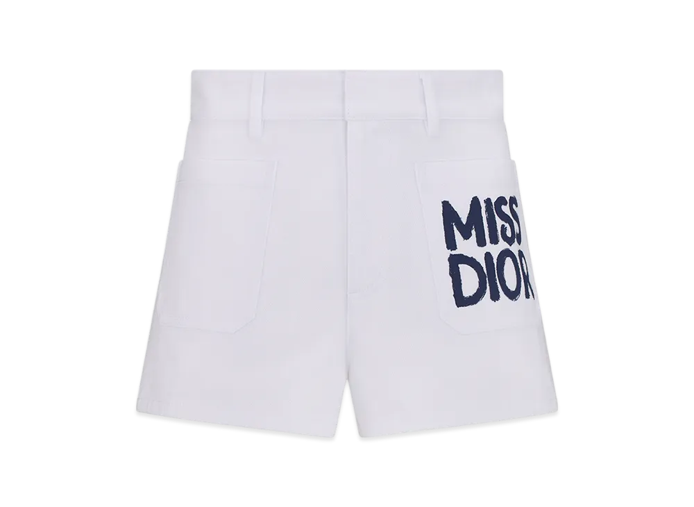 Dior Women's Cotton Denim with Miss Dior Graffiti Motif Shorts "White"