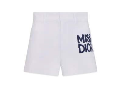 Dior Women's Cotton Denim with Miss Dior Graffiti Motif Shorts "White"