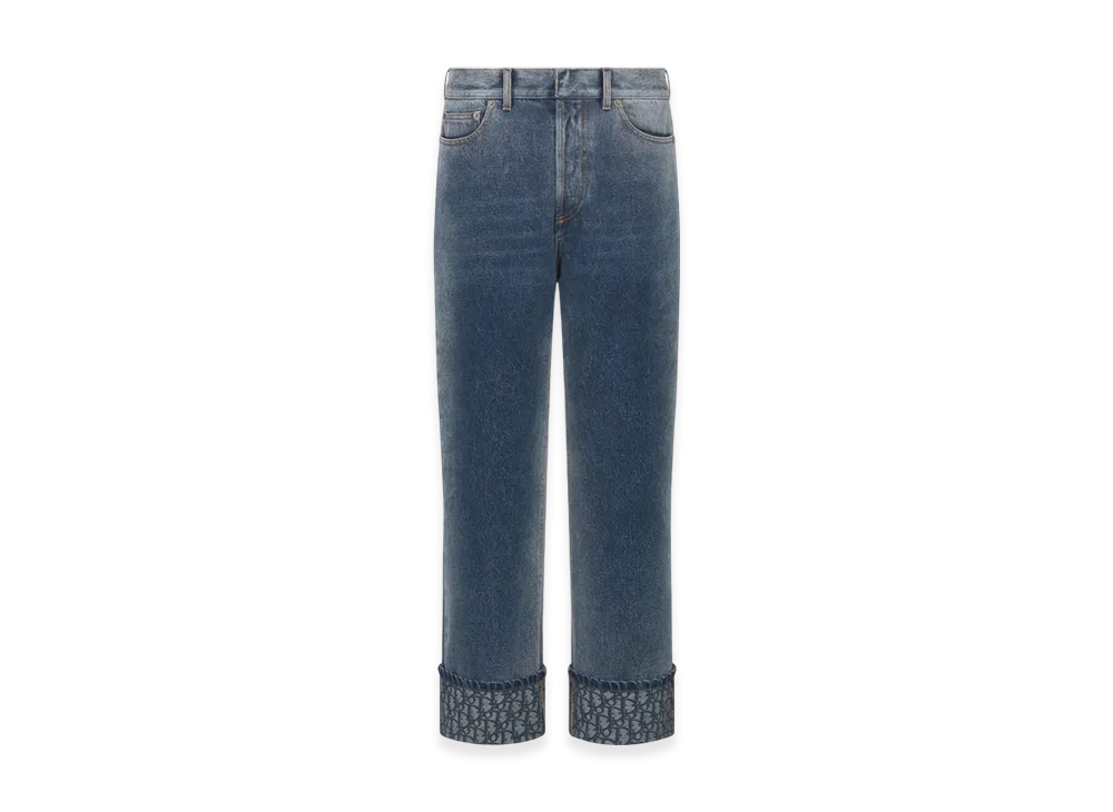 Dior Women's Stonewashed Cotton Denim with Dior Oblique Interior Boyfriend Jeans "Blue"