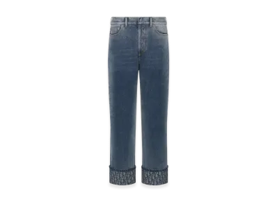 Dior Women's Stonewashed Cotton Denim with Dior Oblique Interior Boyfriend Jeans "Blue"