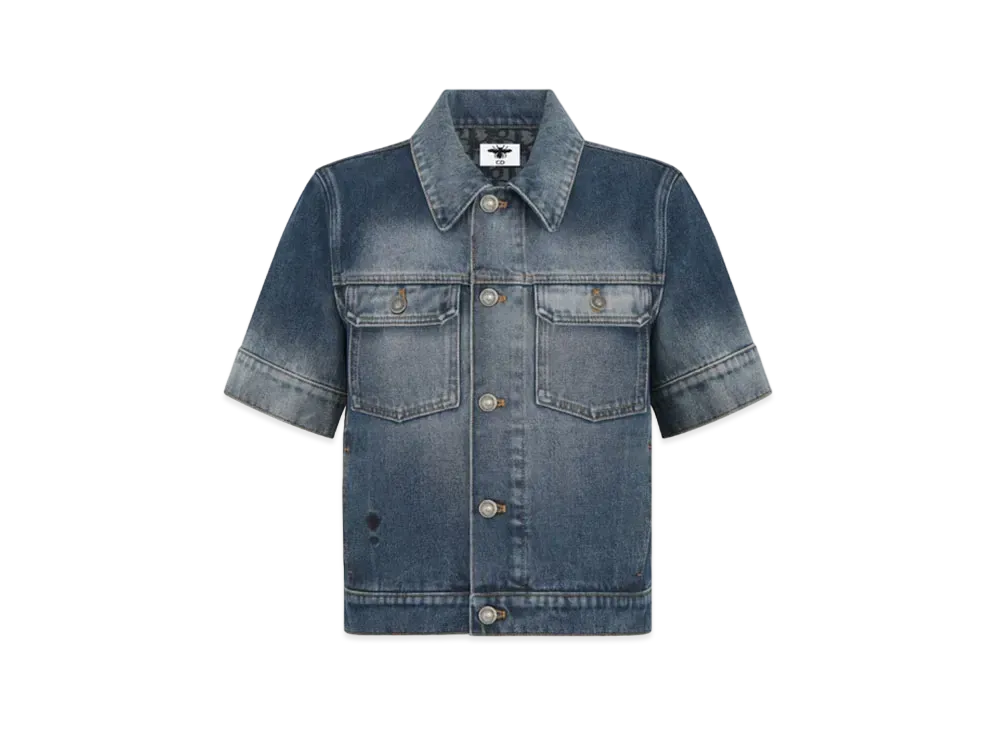 Dior Cropped Jacket Stonewashed Cotton Denim with Dior Oblique Interior "Blue"