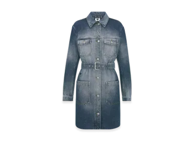 Dior Women's Stonewashed Cotton Denim with Dior Oblique Interior Long Belted Jacket "Blue"
