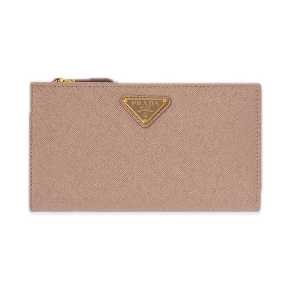 PRADA Saffiano Triangle Wallet "Pink Beige"