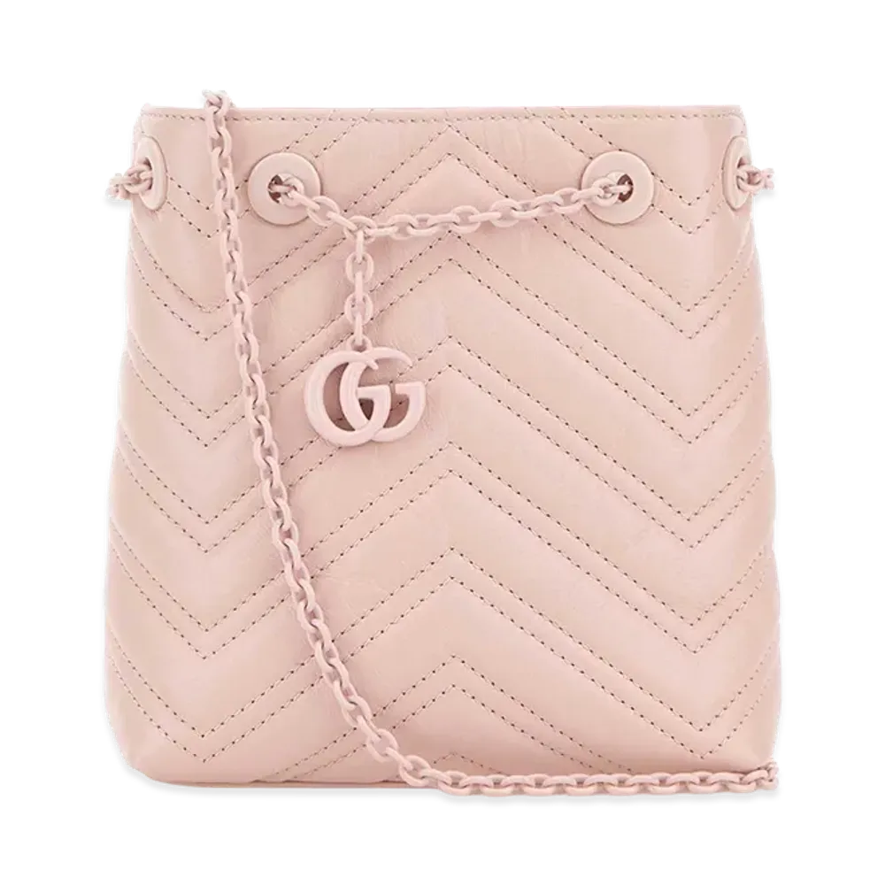 GUCCI Women's Leather Micro GG Marmont Bucket Bag "Pink"