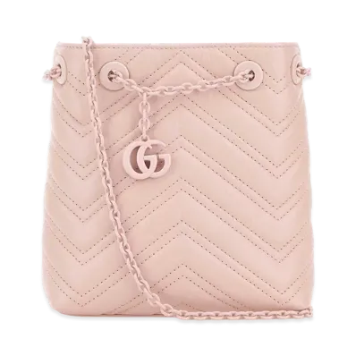 GUCCI Women's Leather Micro GG Marmont Bucket Bag "Pink"