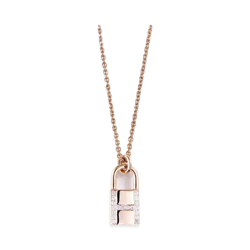 Hermes Amulettes Cadenas Pendant "Pink Gold/Diamond"