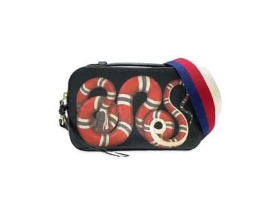 GUCCI Shoulder Bag Snake Print Leather "Black"
