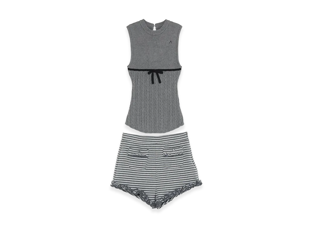ANDMARY Women's Alice Ribbon Frill Mini Pants Set Up "Gray"