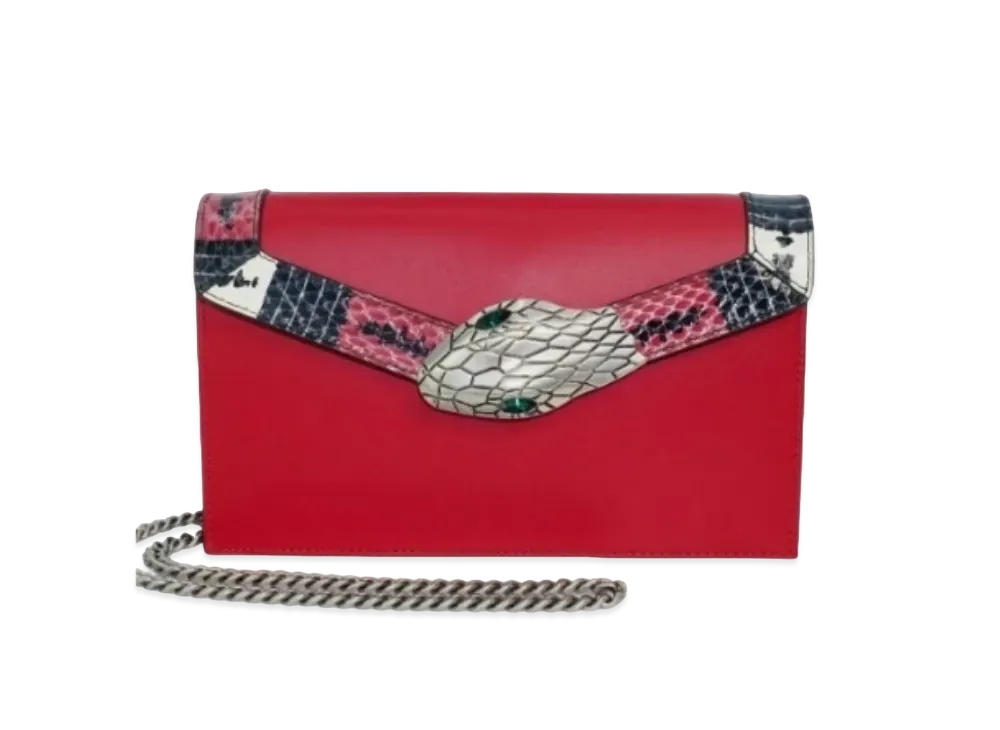 GUCCI Lilith Chain Shoulder Bag Coral Snake Leather "Red"