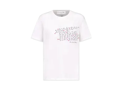 Dior Dioramour Embroidered T-Shirt Cotton and Linen Jersey with Je Vous Adore Motif "White/Black/Red"