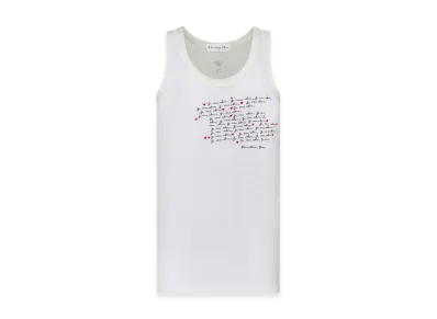 Dior Women's Cotton and Linen Jersey with Je Vous Adore Motif Dioramour Embroidered Tank Top "White"