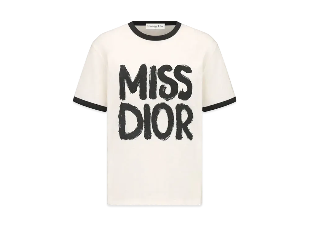 Dior T-Shirt Cotton and Linen Jersey with Miss Dior Graffiti Motif "White/Black"