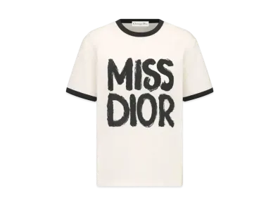 Dior T-Shirt Cotton and Linen Jersey with Miss Dior Graffiti Motif "White/Black"
