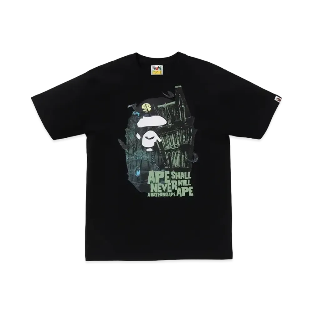 A BATHING APE Halloween Bape Mansion Ape Head Tee "Black"