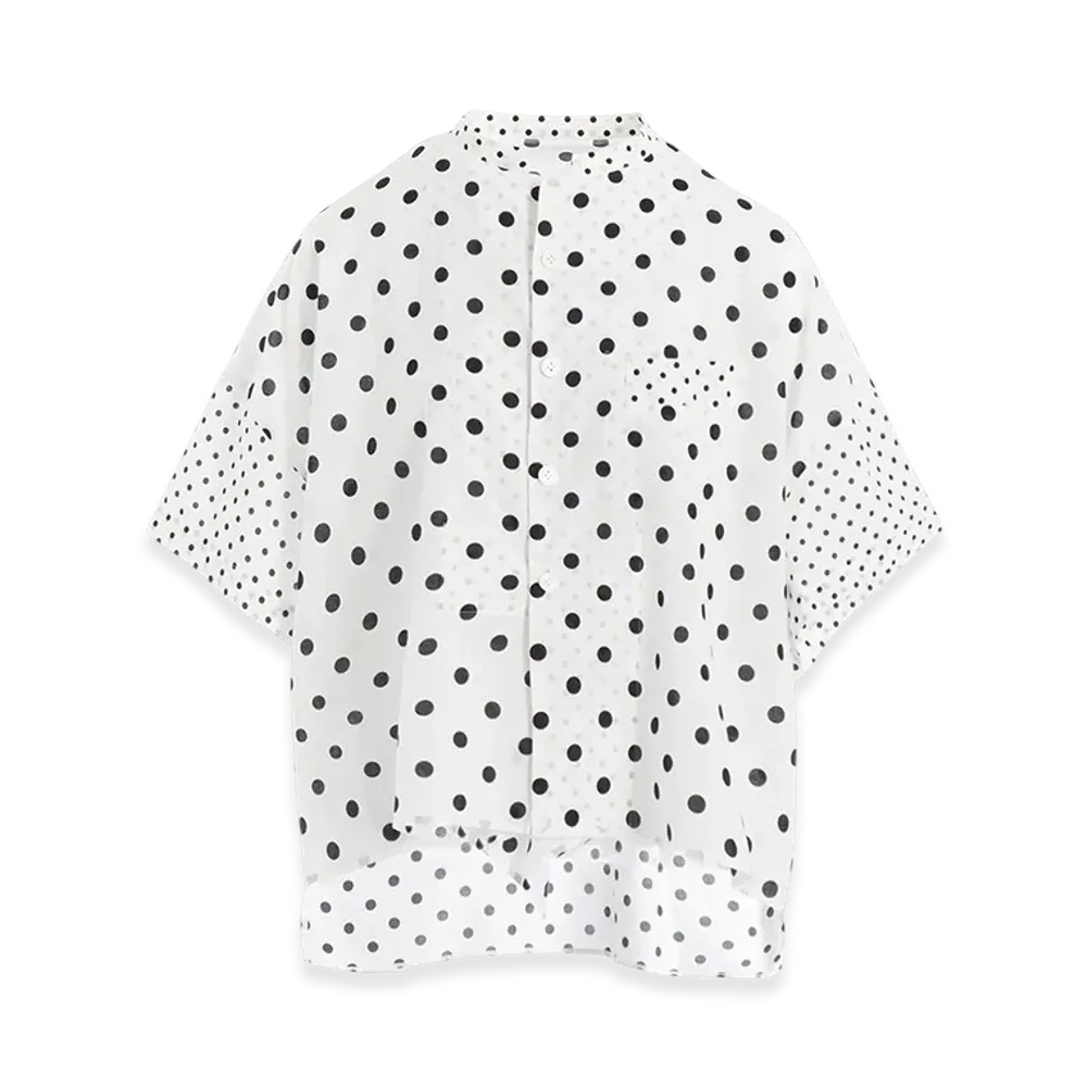 Y's 60/- Cotton Lawn Dot Print Box Blouse "White"