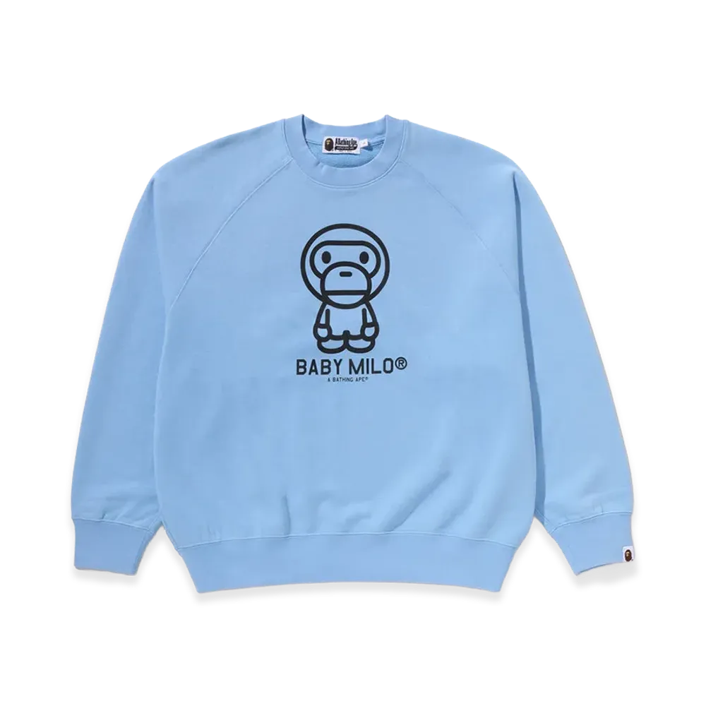 A BATHING APE Heavy Wash Baby Milo Relaxed Fit Crewneck Sweatshirt "Sax"