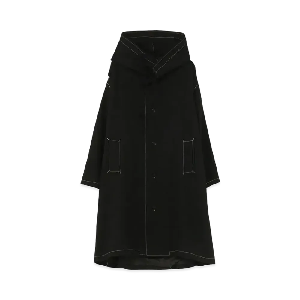 Yohji Yamamoto Y's GABARDINE CHAIN STITCH BIG HOODED COAT "Black"