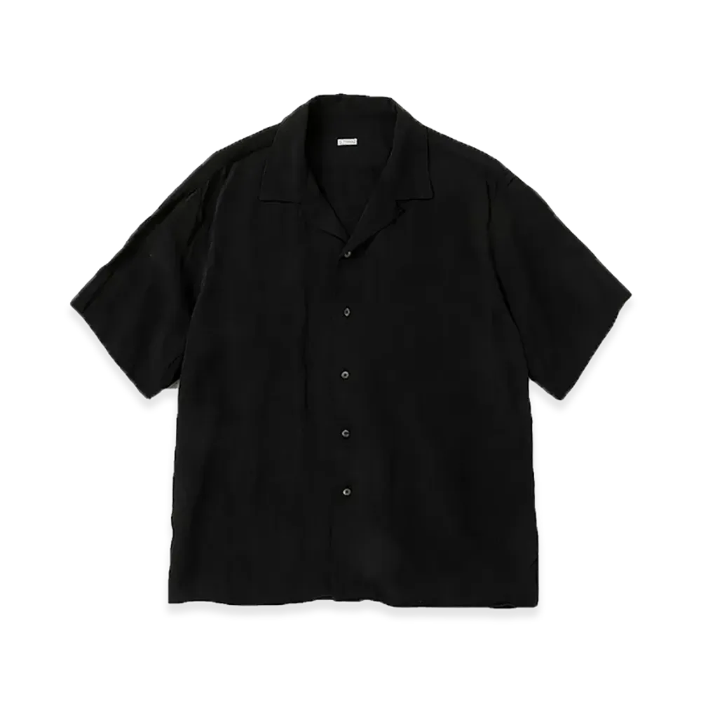 A.PRESSE Vintage Silk Linen S/S Open Collar Shirts "Black"