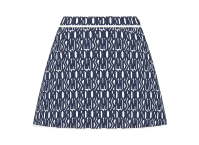 Dior Flared Miniskirt Technical Knit with Miss Dior Allover Motif "Navy Blue/White"