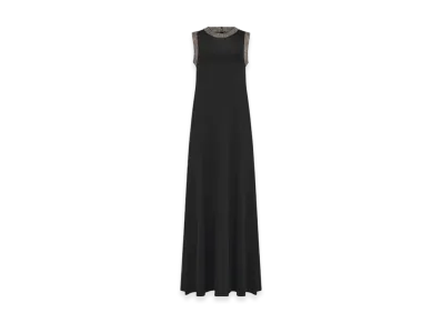 Dior Women's Silk Knit Embroidered Long Dress "Black"