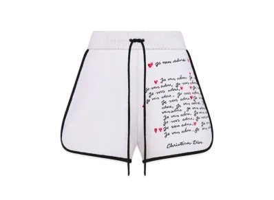 Dior Women's Technical Knit with Je Vous Adore Motif Dioramour Shorts "White"