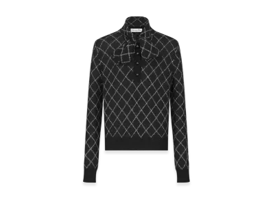 Dior Women's Check'N' Dior Mohair and Alpaca Blend Knit Tied Collar Sweater "Black"