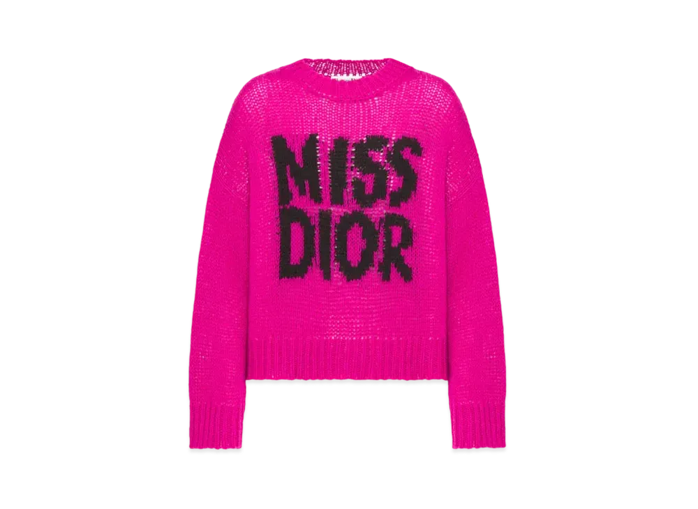 Dior Oversized Sweater Cashmere and Silk Knit with Miss Dior Graffiti Motif "Fuchsia/Black"