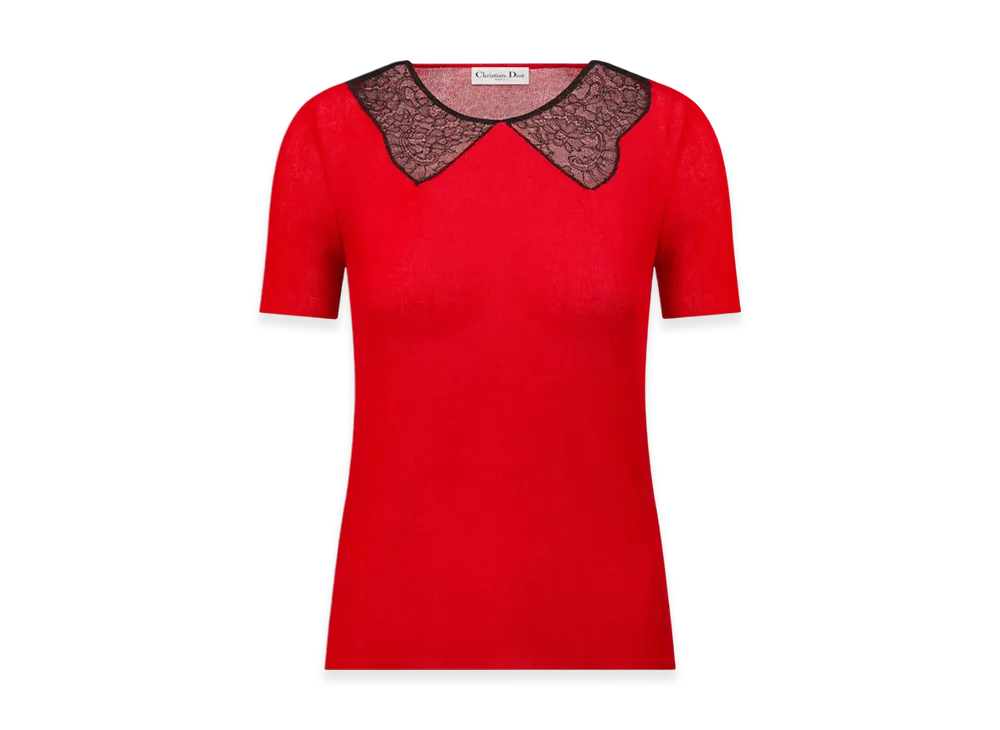 Dior Women's Cotton Blend Knit Dioramour S/S Sweater "Red"