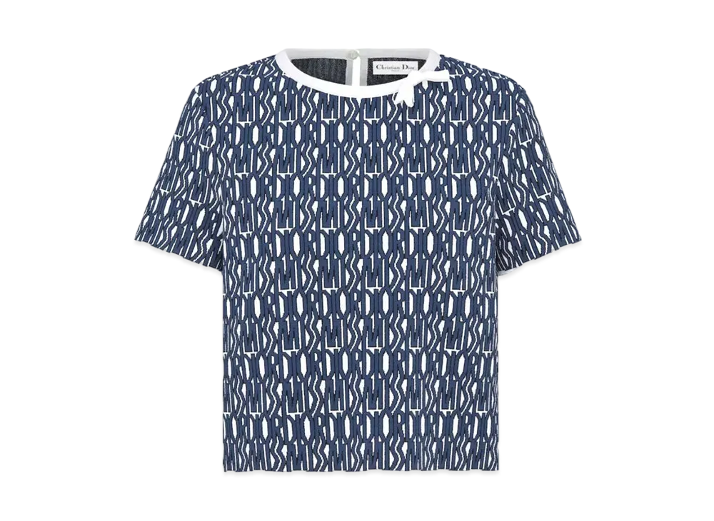 Dior Short-Sleeved Sweater Miss Dior Allover Technical Knit Online Exclusive "Navy Blue/White"