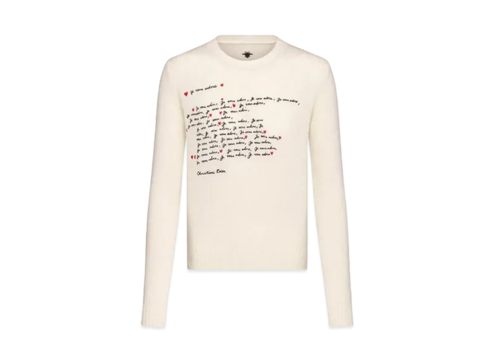 Dior Dioramour Embroidered Sweater Cashmere Knit with Je Vous Adore Motif "White/Black/Red"
