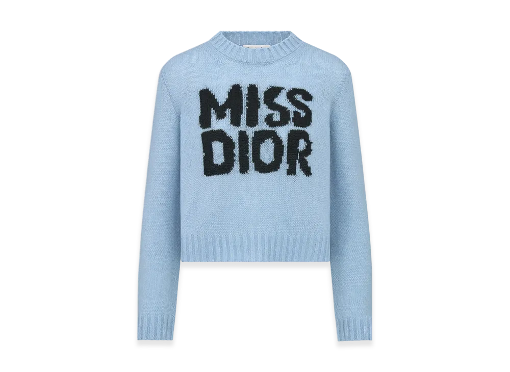 Dior Women's Cashmere and Silk Knit with Miss Dior Graffiti Motif Sweater "Pale Blue"