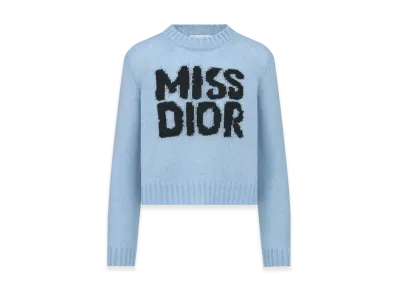 Dior Women's Cashmere and Silk Knit with Miss Dior Graffiti Motif Sweater "Pale Blue"