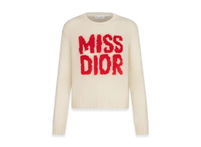 Dior Women's Cashmere and Silk Knit with Miss Dior Graffiti Motif Sweater "White/Red"