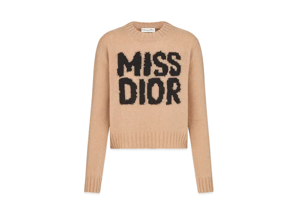 Dior Sweater Cashmere and Silk Knit with Black Miss Dior Graffiti Motif "Pale Pink"