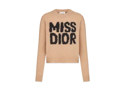 Dior Sweater Cashmere and Silk Knit with Black Miss Dior Graffiti Motif "Pale Pink"