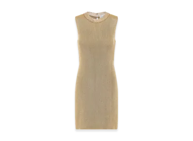 Dior Women's Tone Ribbed Technical Knit Embroidered Tunic "Gold"