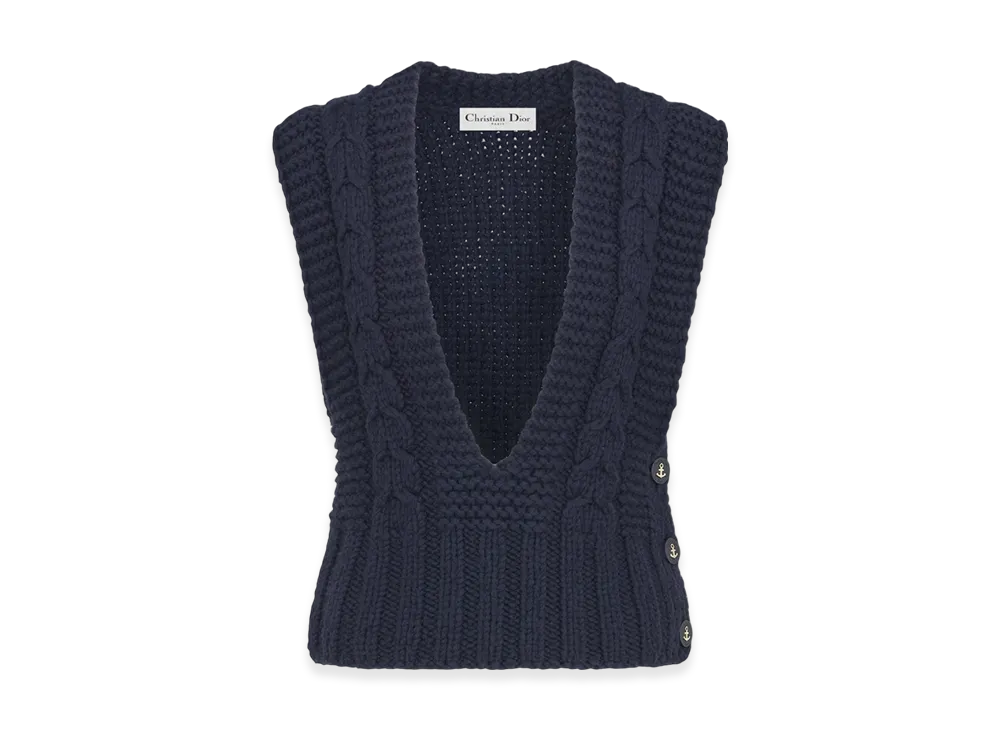 Dior Women's Virgin Wool Blend Cable Knit Sweater Vest "Navy Blue"