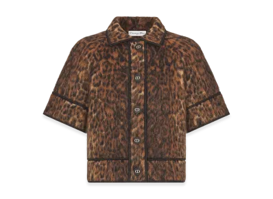 Dior Women's Mohair Wool and Silk Blend Knit with Brown Leopard Motif S/S Jacket "Camel"