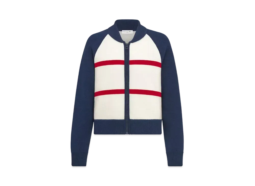 Dior DiorAlps Bomber Jacket Virgin Wool and Cashmere Knit with Miss Dior Graffiti Motif "White/Blue/Red"