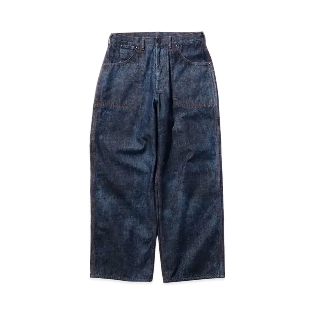 BEAMS Painter Pants Lined Denim Discharge Print "Indigo"